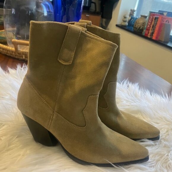 ZARA Cowboy Ankle Boots Suede Brown Leather Size 40 / 9 New - Picture 4 of 8